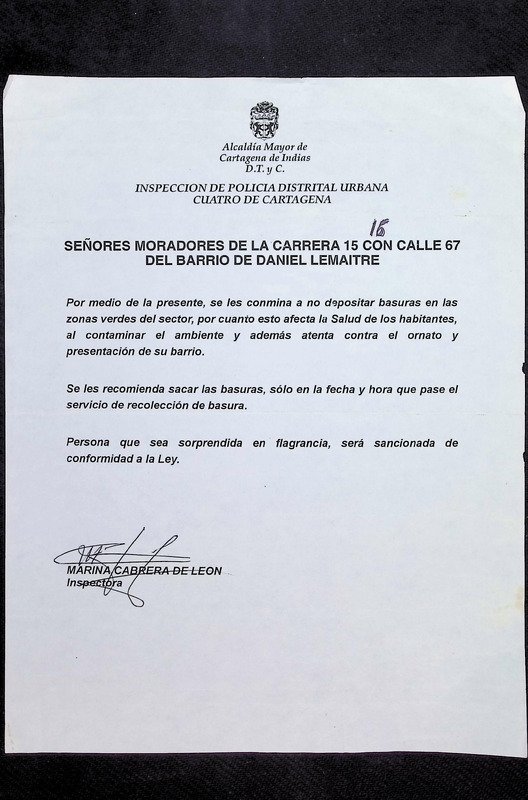 Señores moradores de la carrera 15 con la calle 67 del barrio Daniel Lemaitre